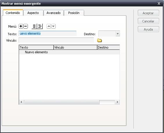menus emergentes